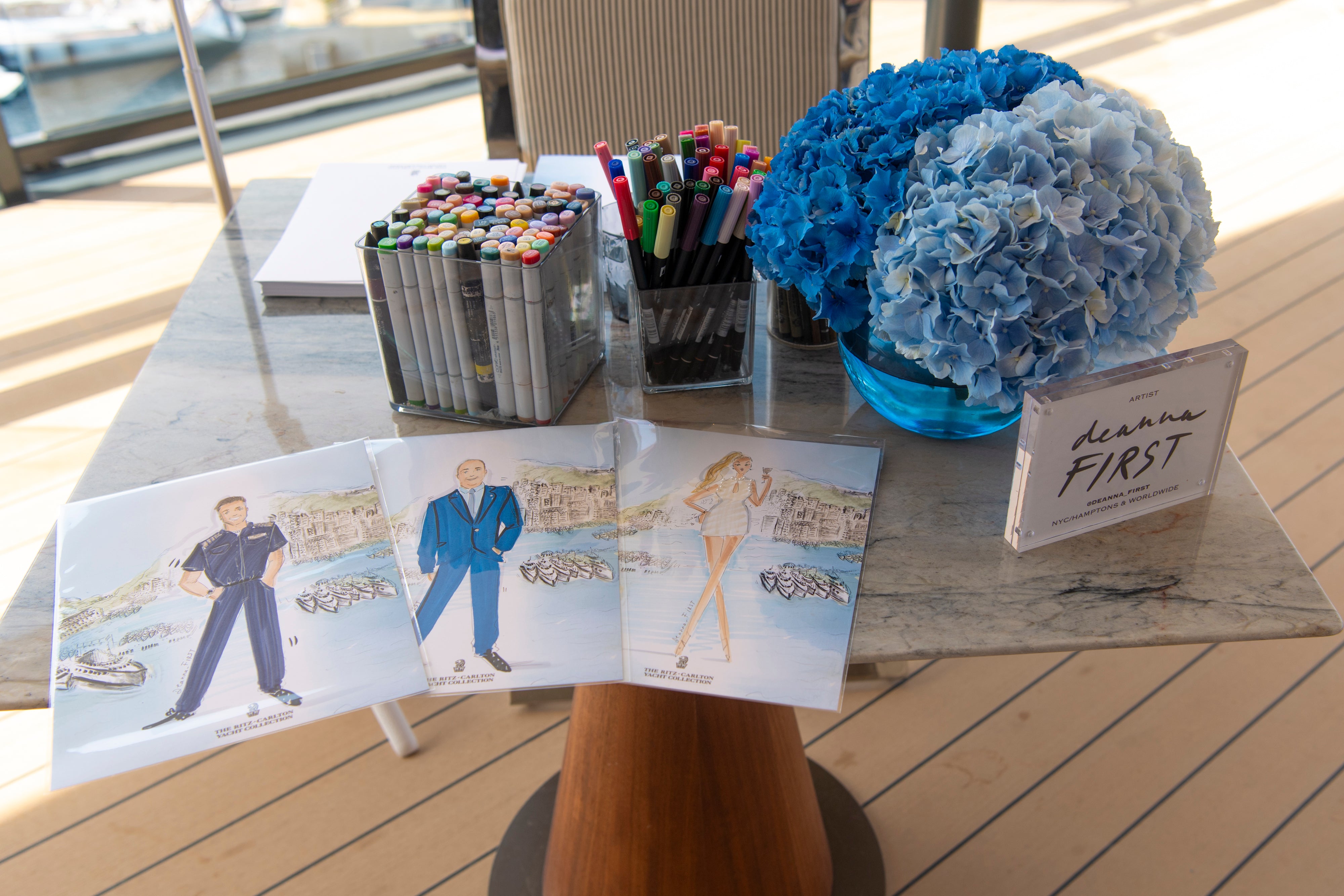 illustration from live sketch Deanna First Brand commissions for Ritz-Carlton Yacht Collection Superyacht Voyage