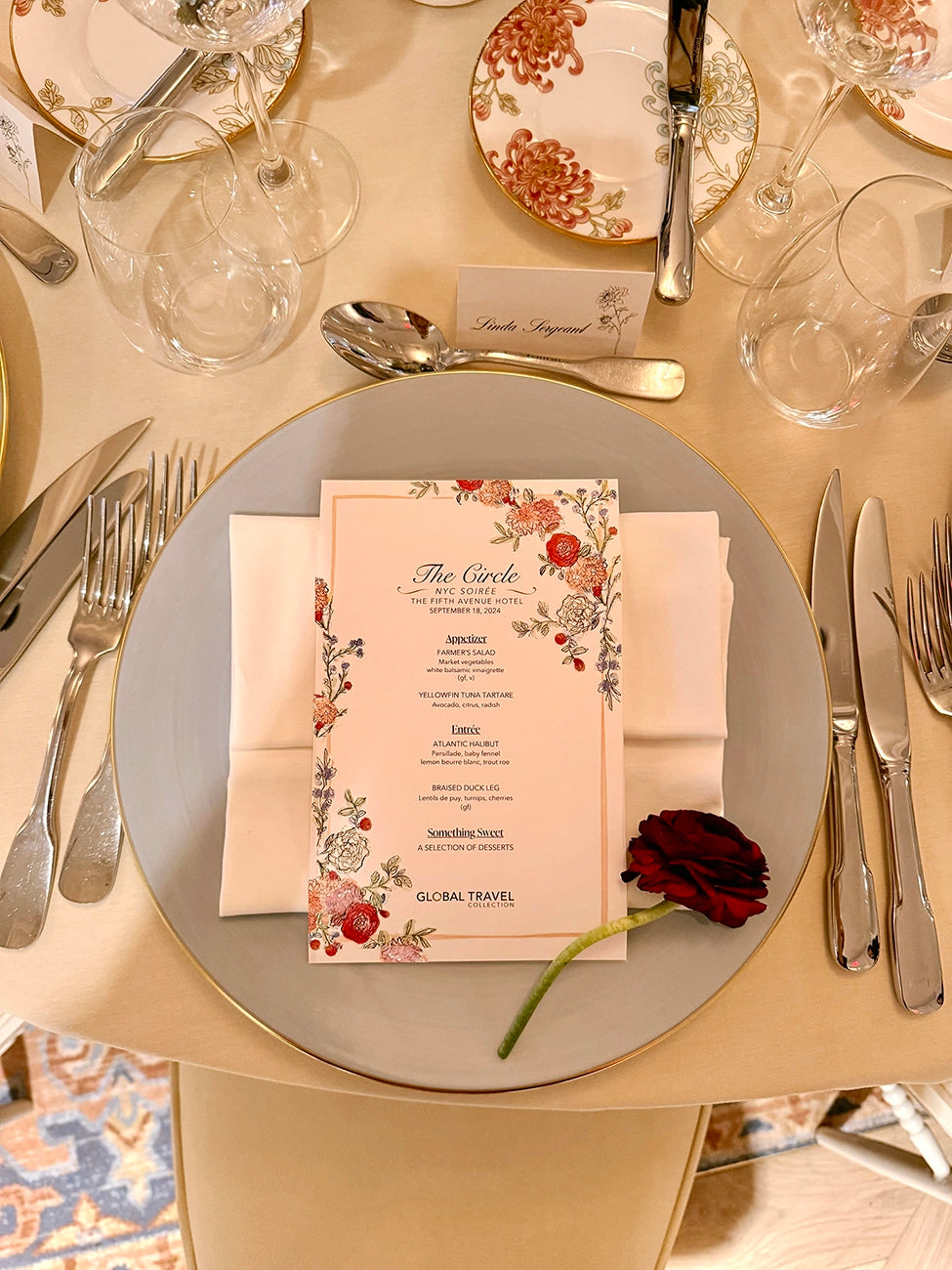 Custom art menu in watercolor for Fifth Avenue x Global Travel Collection by Illustrator Deanna First