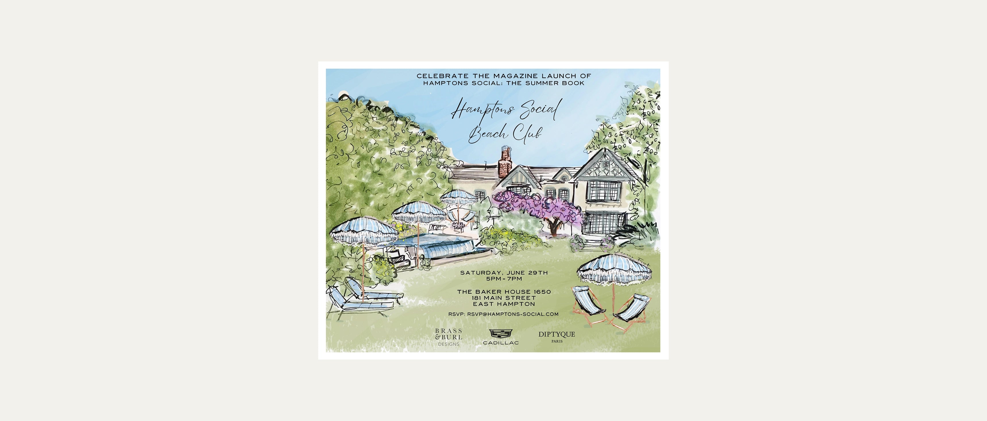 Deanna First illustration for Hamptons Social Invitation of The Baker House