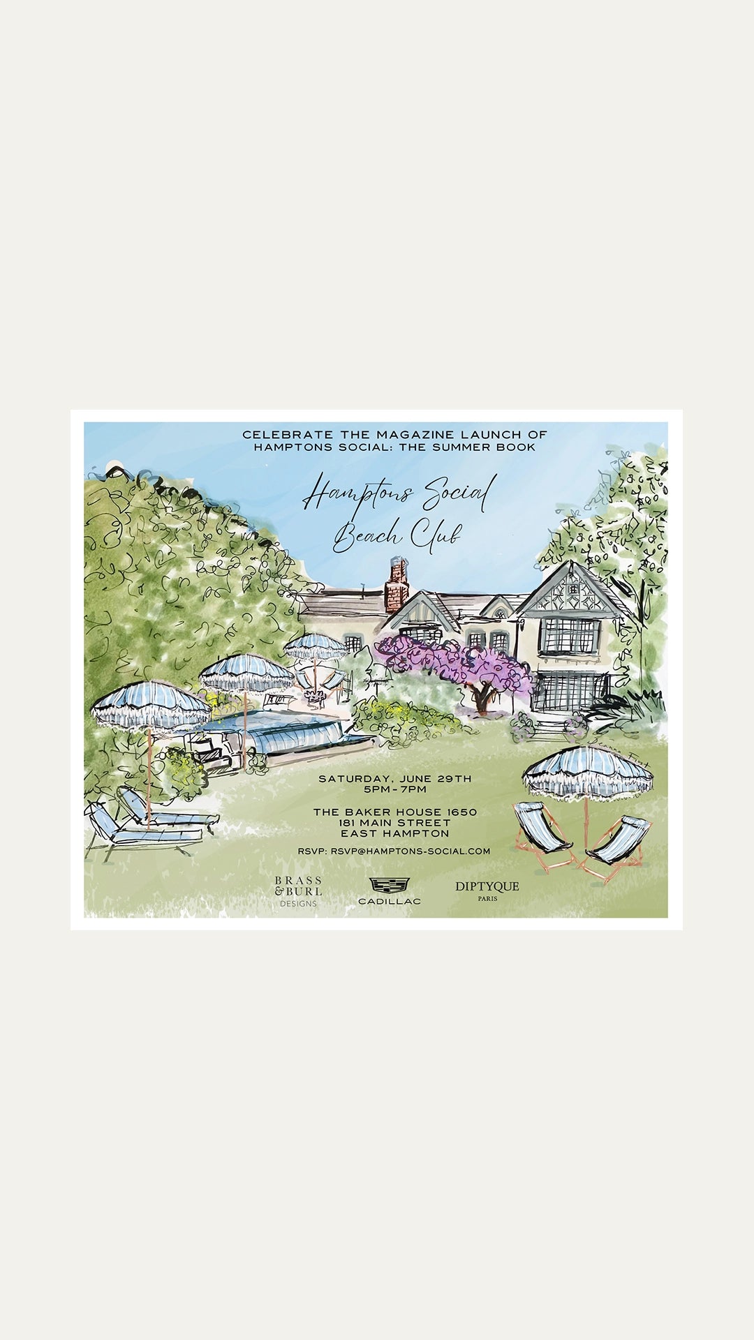 Deanna First illustration for Hamptons Social Invitation of The Baker House