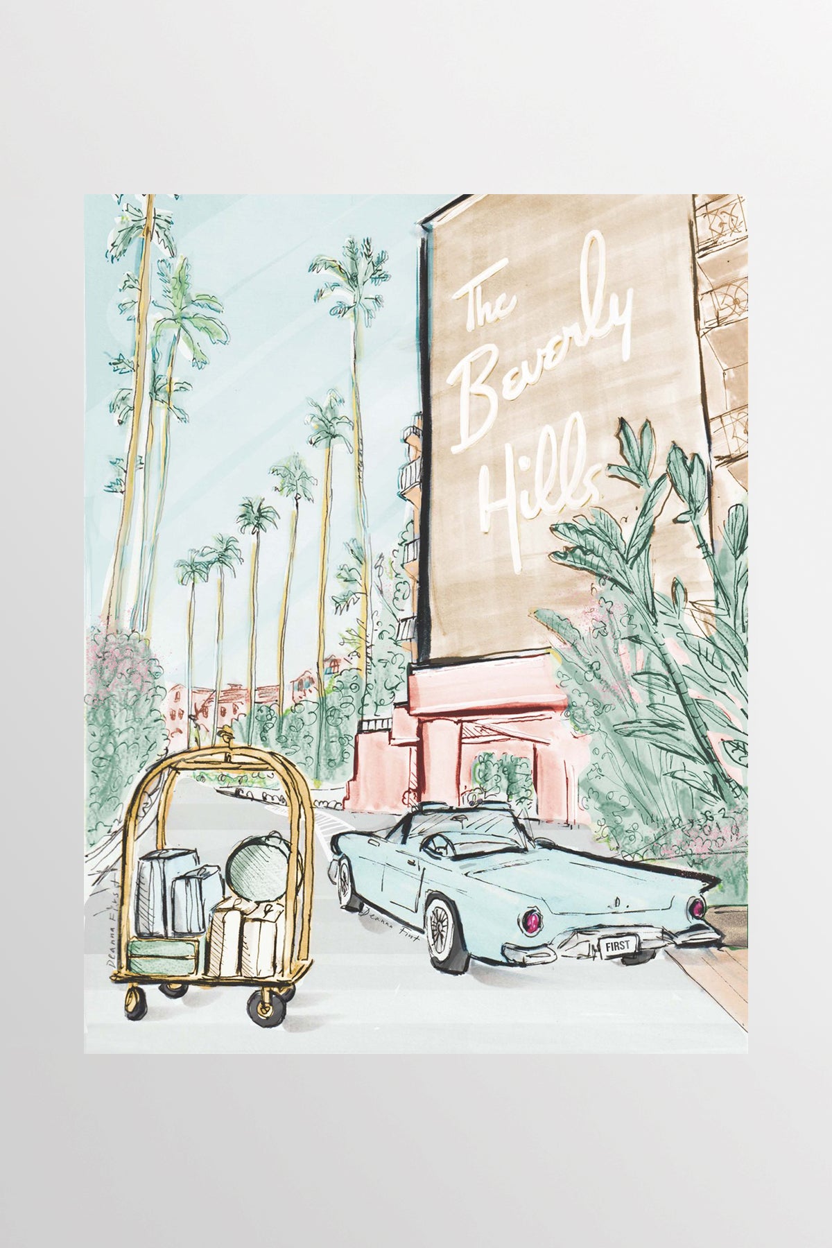 Beverly Hills Hotel illustration by fashion illustrator Deanna First