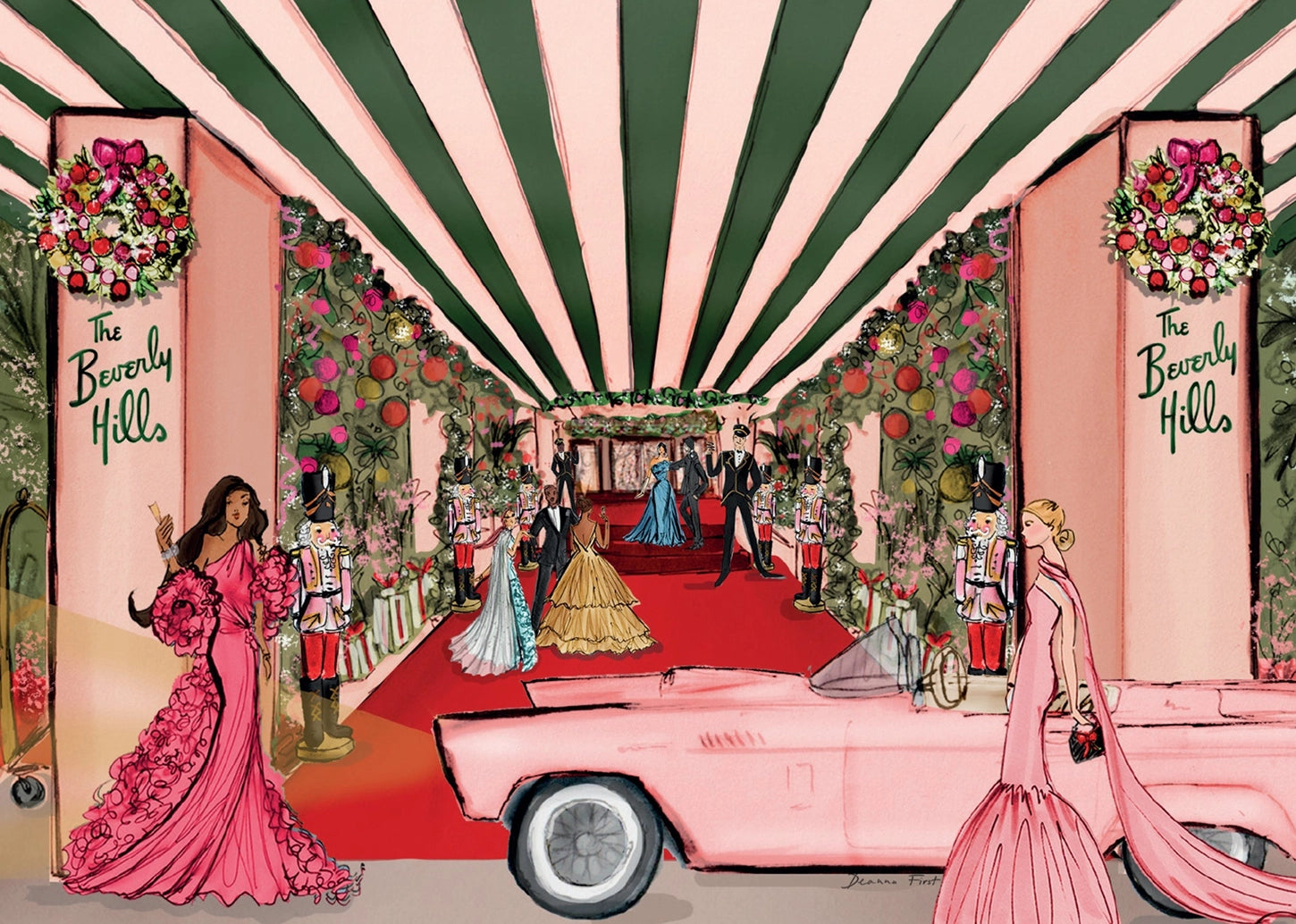 Beverly Hills Hotel holiday card illustration artwork by Deanna First