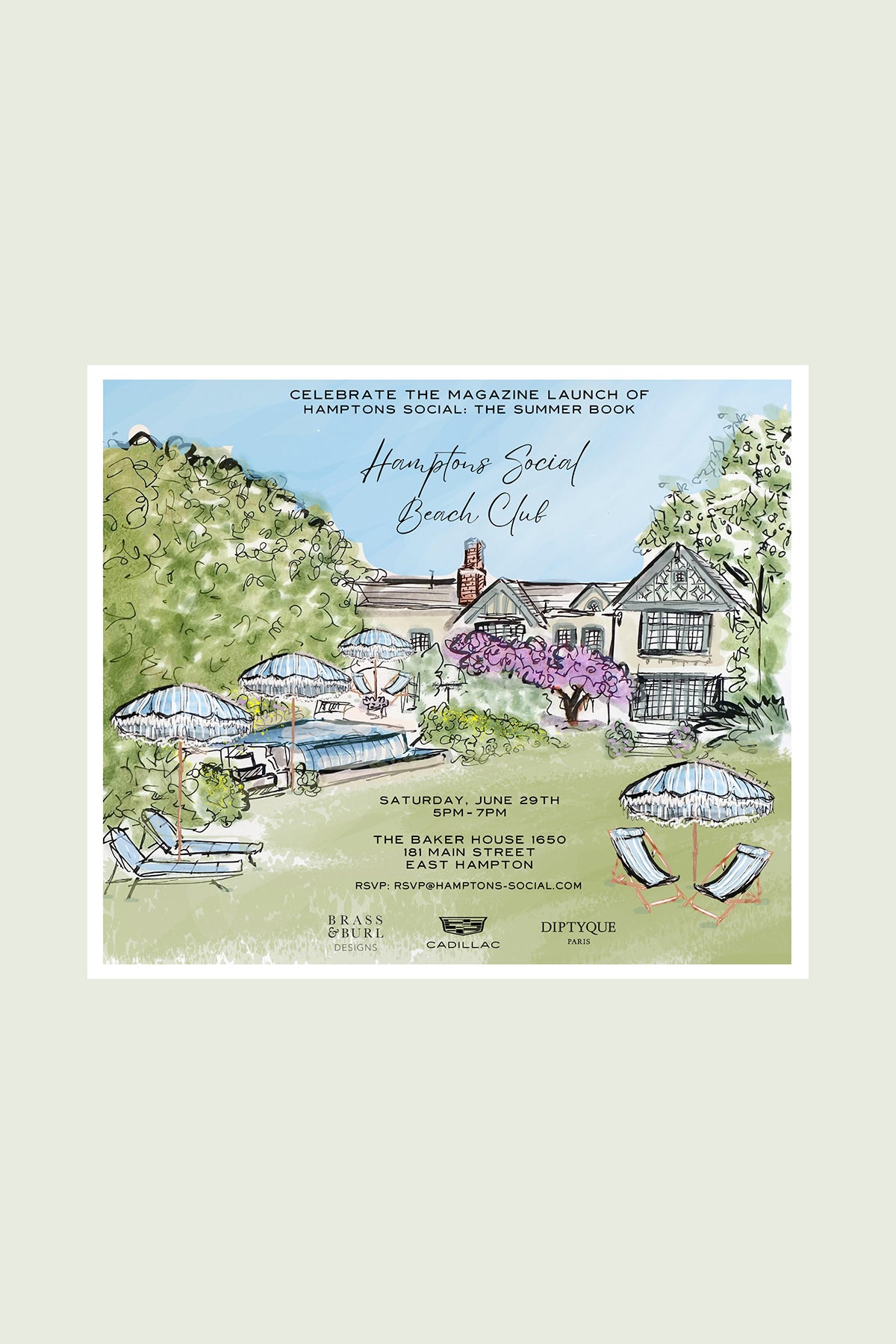 Deanna First illustration for Hamptons Social Invitation of The Baker House