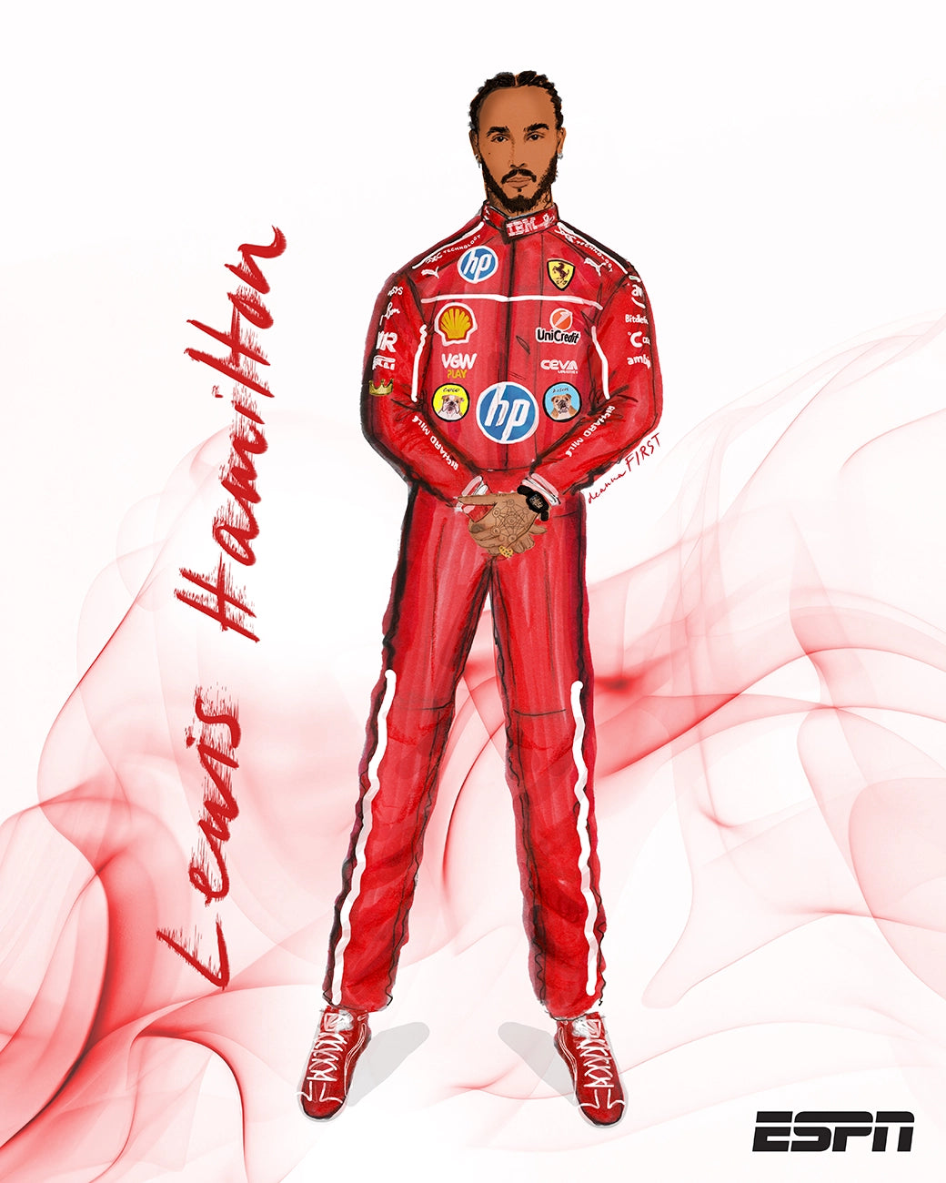 Lewis Hamilton Visual display illustration for the Formula 1 Miami Grand Prix ESPN by Deanna First