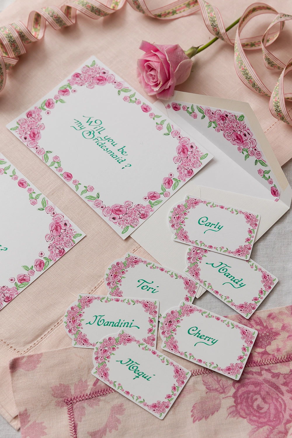 LoveShackFancy Bridal Menus by fashion illustrator Deanna First in watercolor art