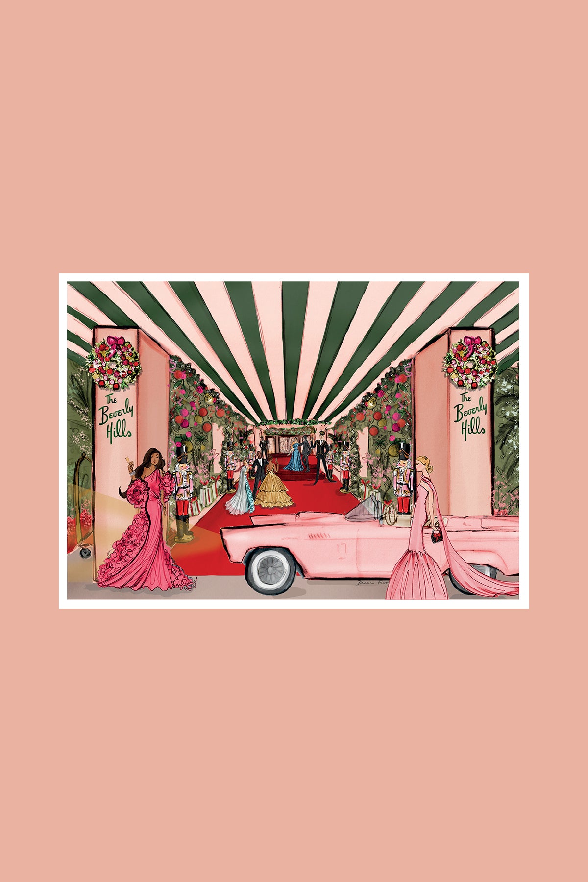 Beverly Hills Hotel holiday card illustration artwork by Deanna First