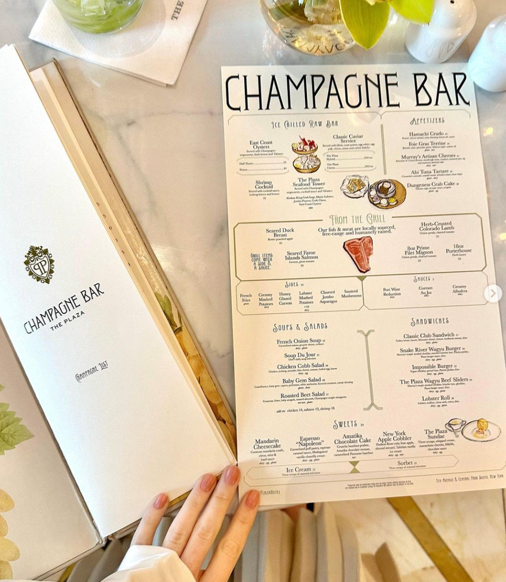 The plaza champagne bar menu by deanna first artwork illustration 