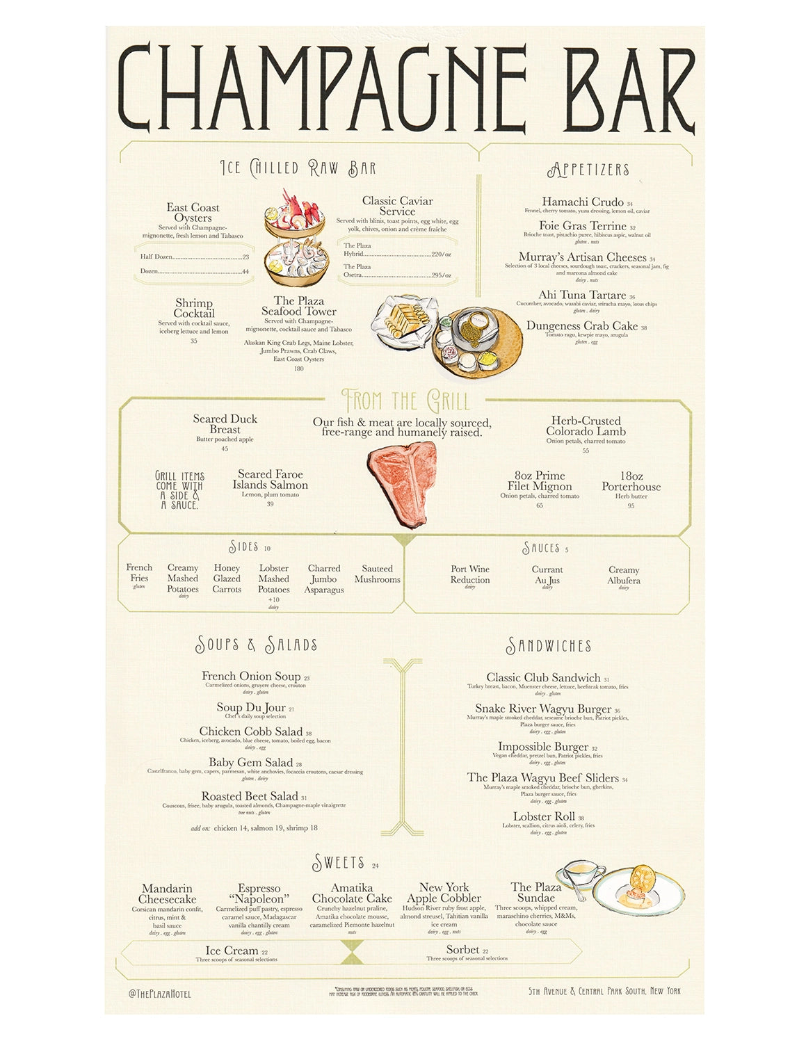 The plaza hotel champagne bar menu by deanna first artwork illustration 