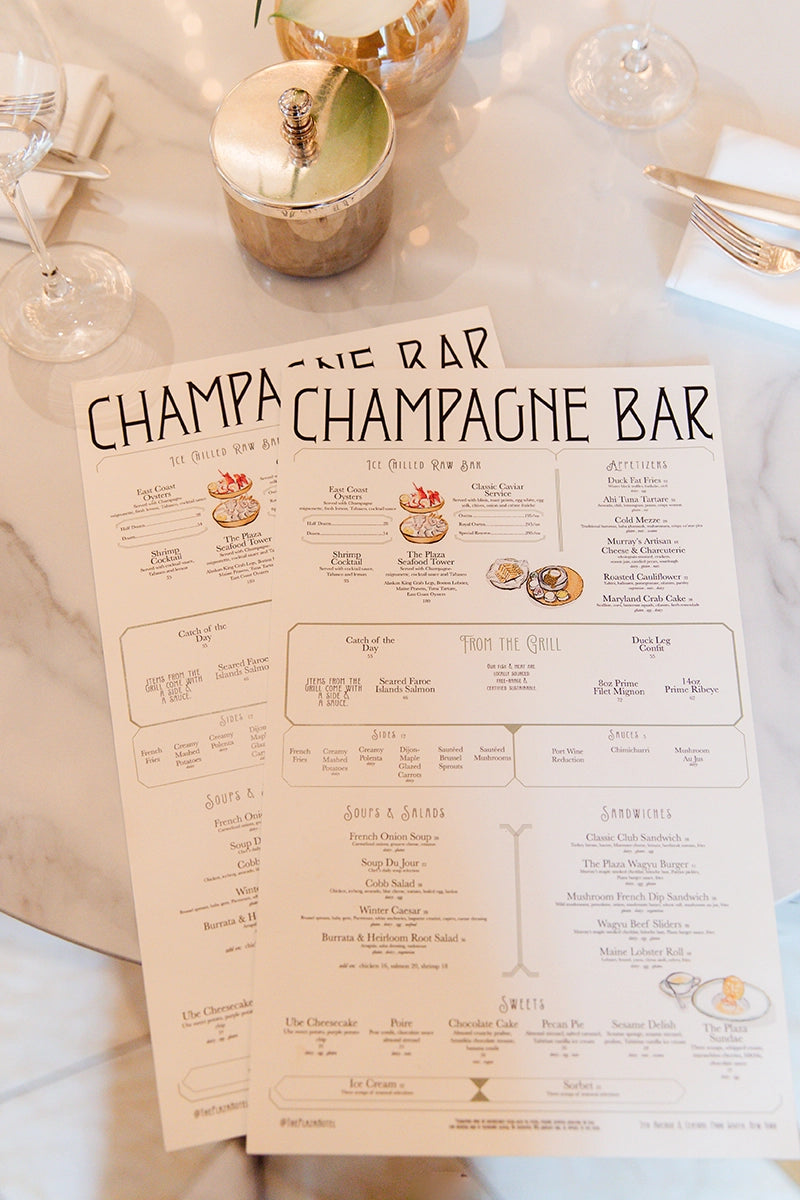 The plaza hotel champagne bar menu by deanna first artwork illustration 