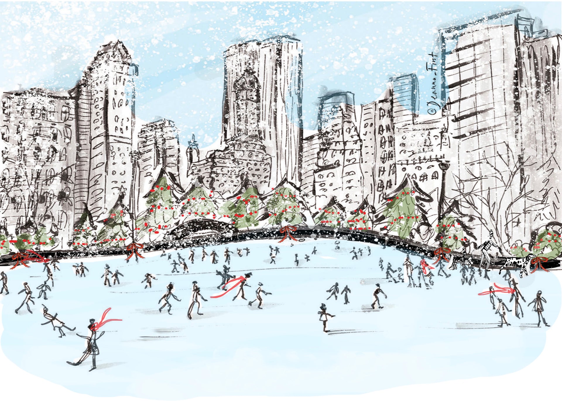 bryant park nyc personal artwork fashion illustration by Deanna First