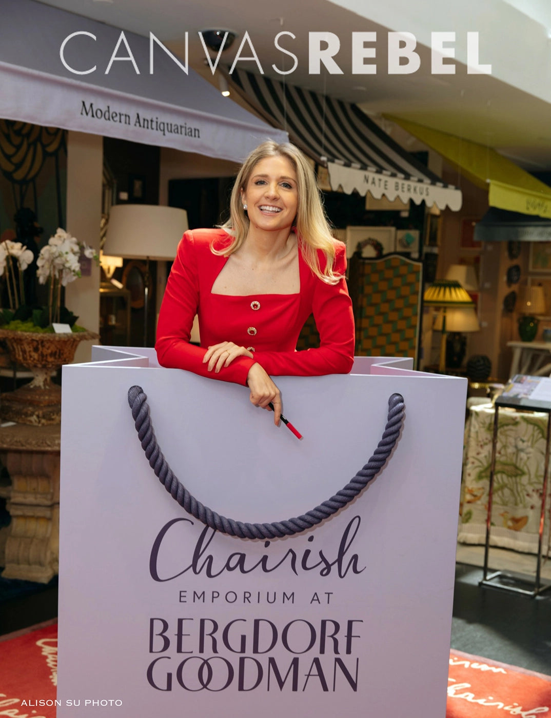 Custom illustration bags for Bergdorf Goodman x Chairish by Deanna First in press canvas rebel