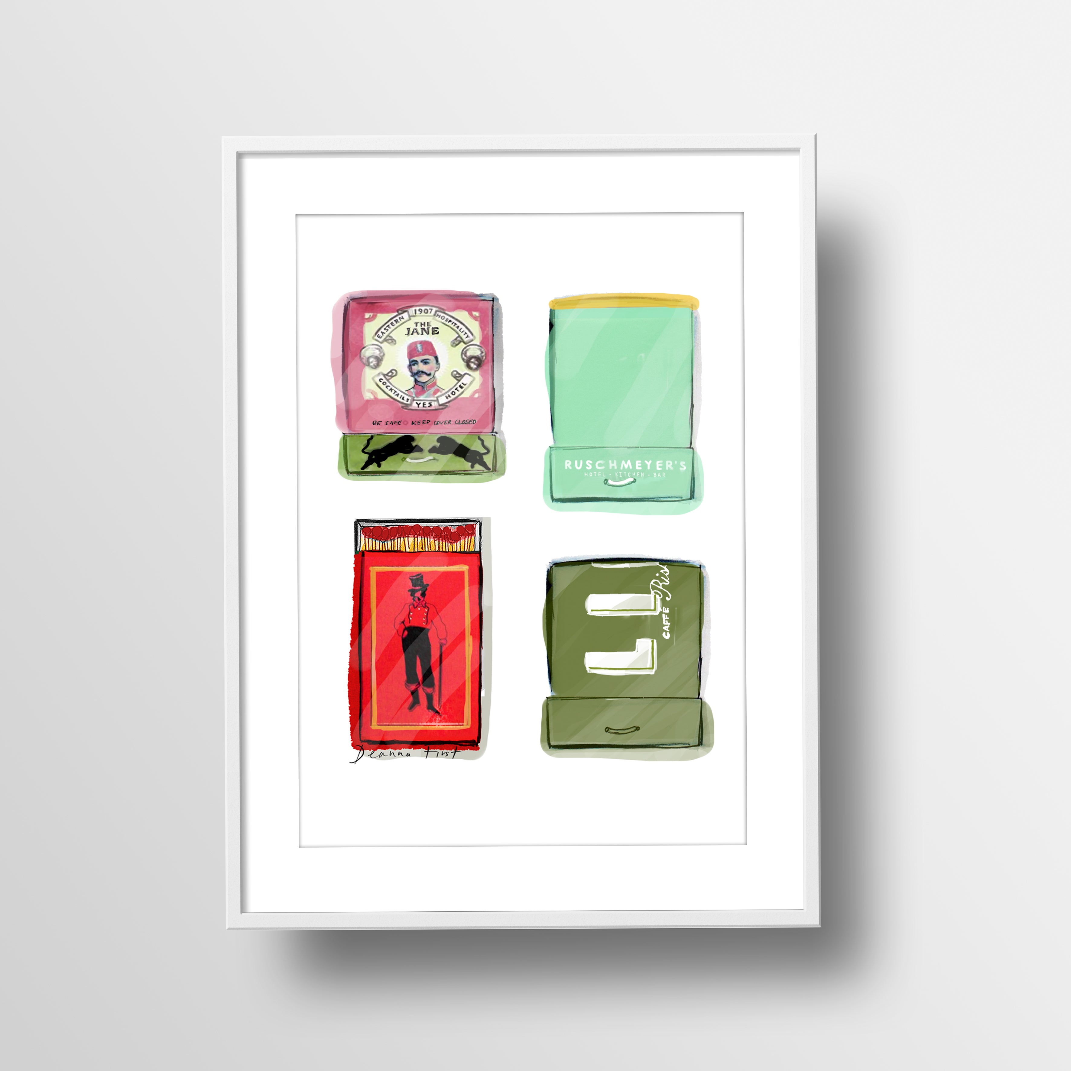 Four custom matchbook illustration art print by Deanna First