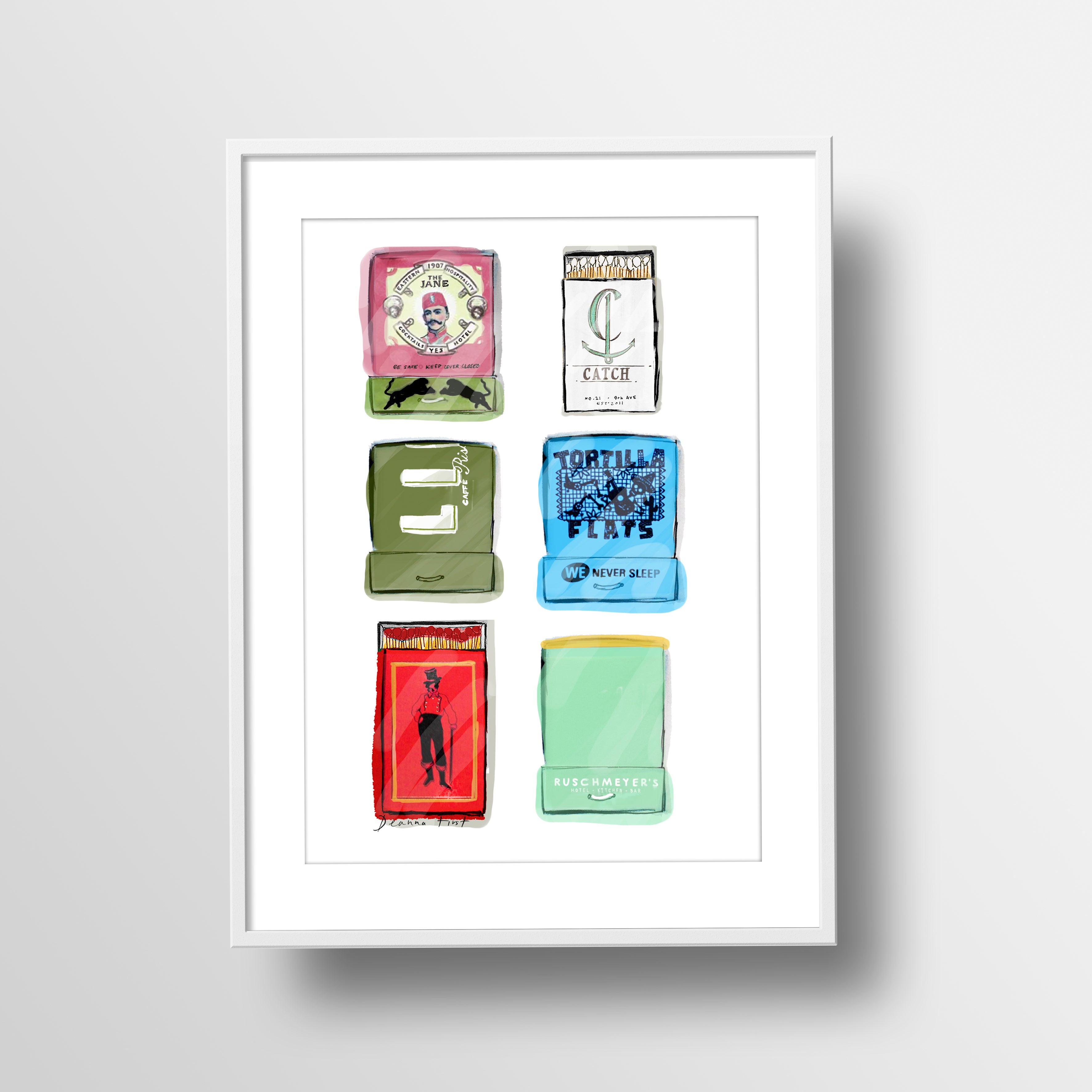 Six custom matchbook illustration art print by Deanna First