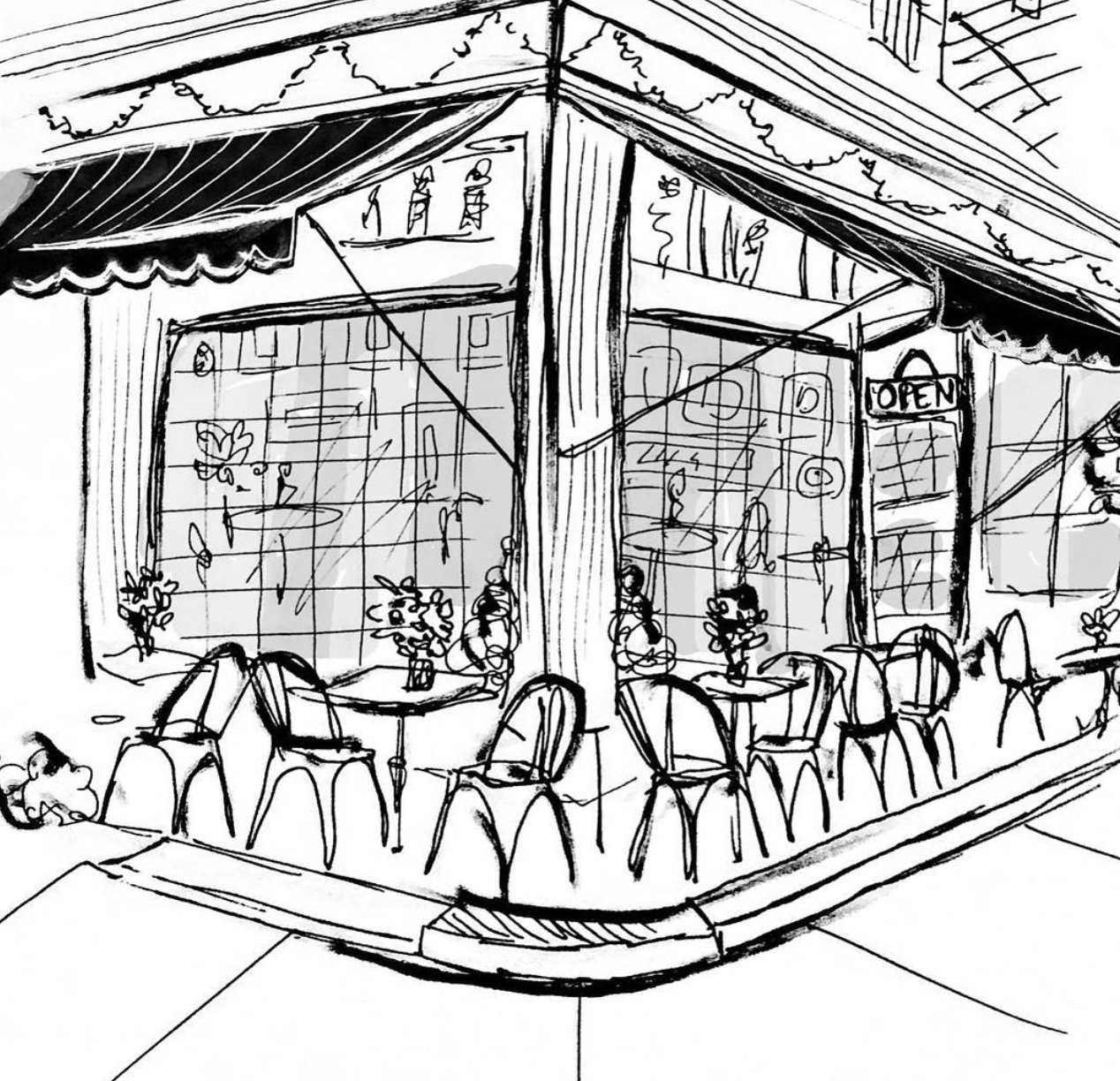 Personal commission inspired by Parisian cafés by Deanna First 