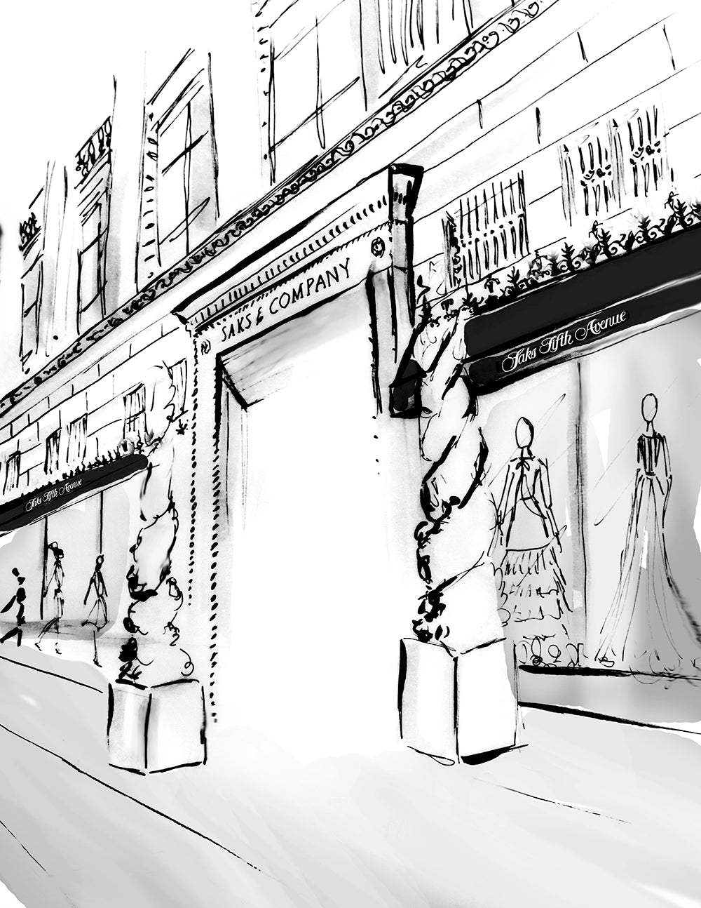 Illustrated backdrop for Saks Fifth Avenue by Deanna First