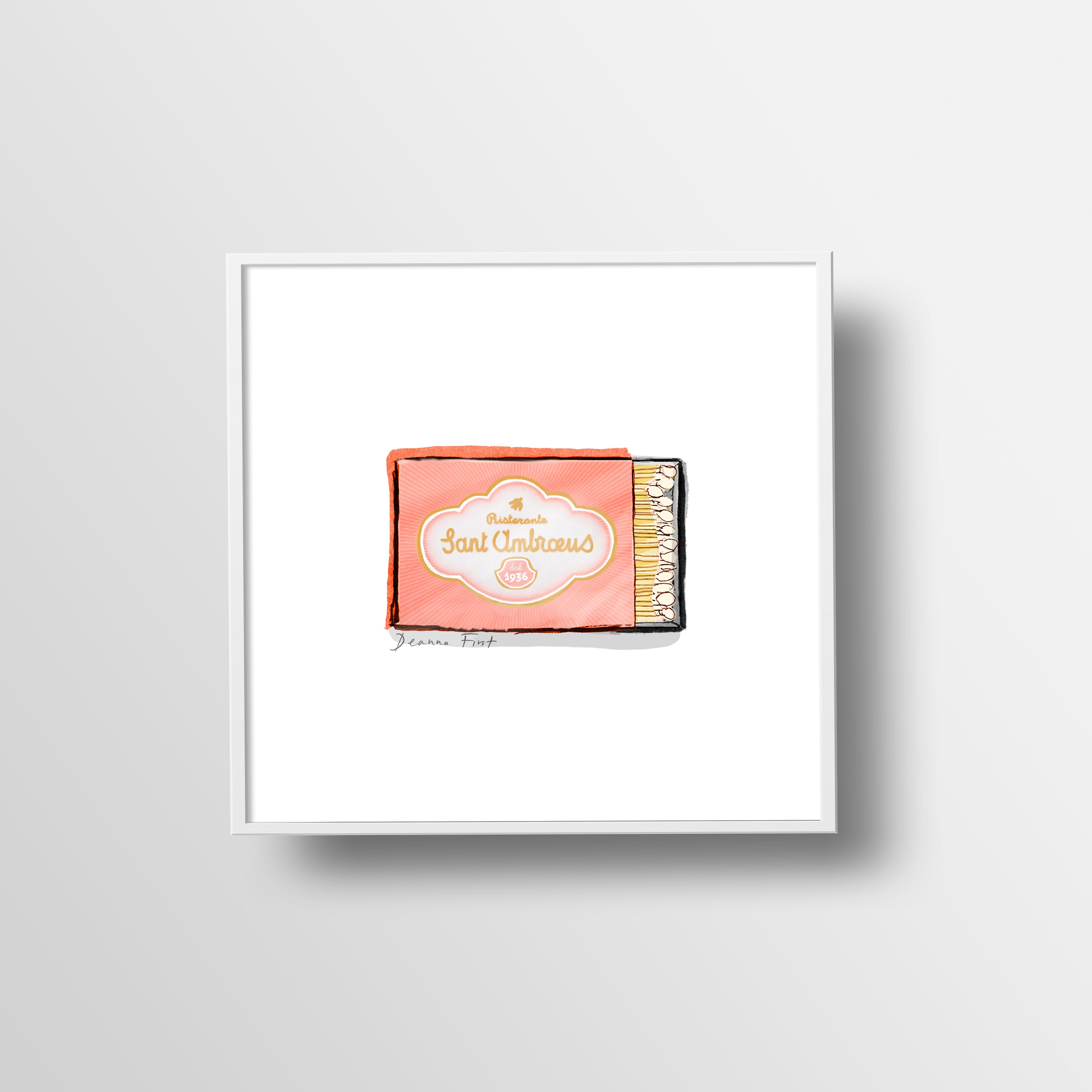 Sant Ambroeus Italian restaurant matchbook art print illustration by Deanna First