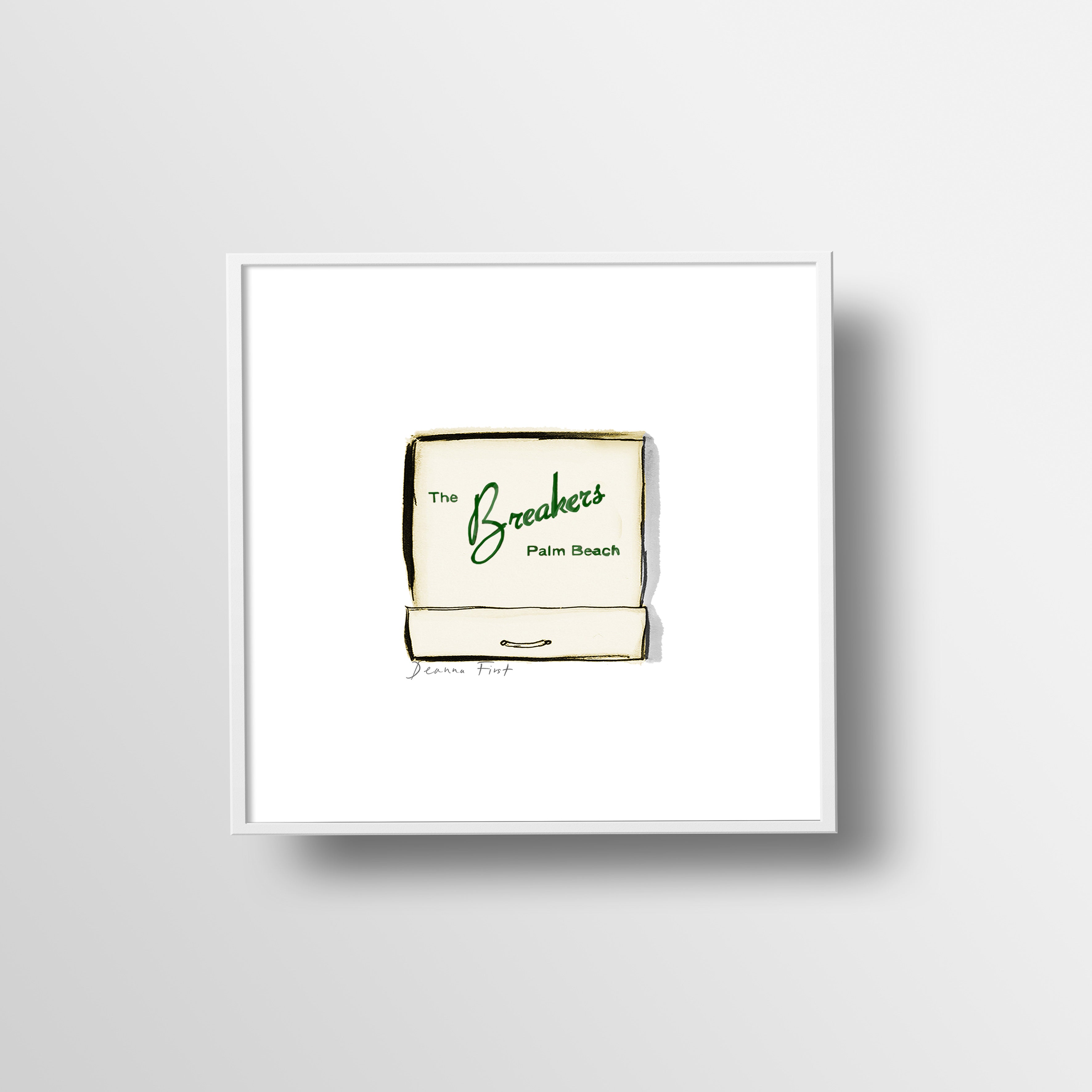 The Breakers Palm Beach resort matchbook art print illustration by Deanna First.