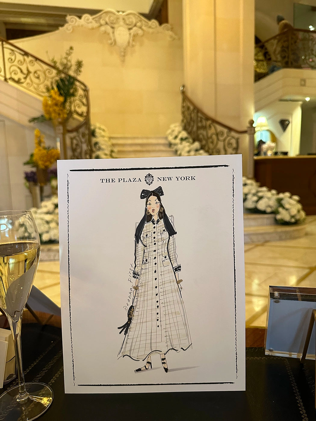 Live sketch event by Deanna First at The Plaza Hotel x Met Gala Honoring Karl Lagerfeld custom illustration fashion celebrities 
