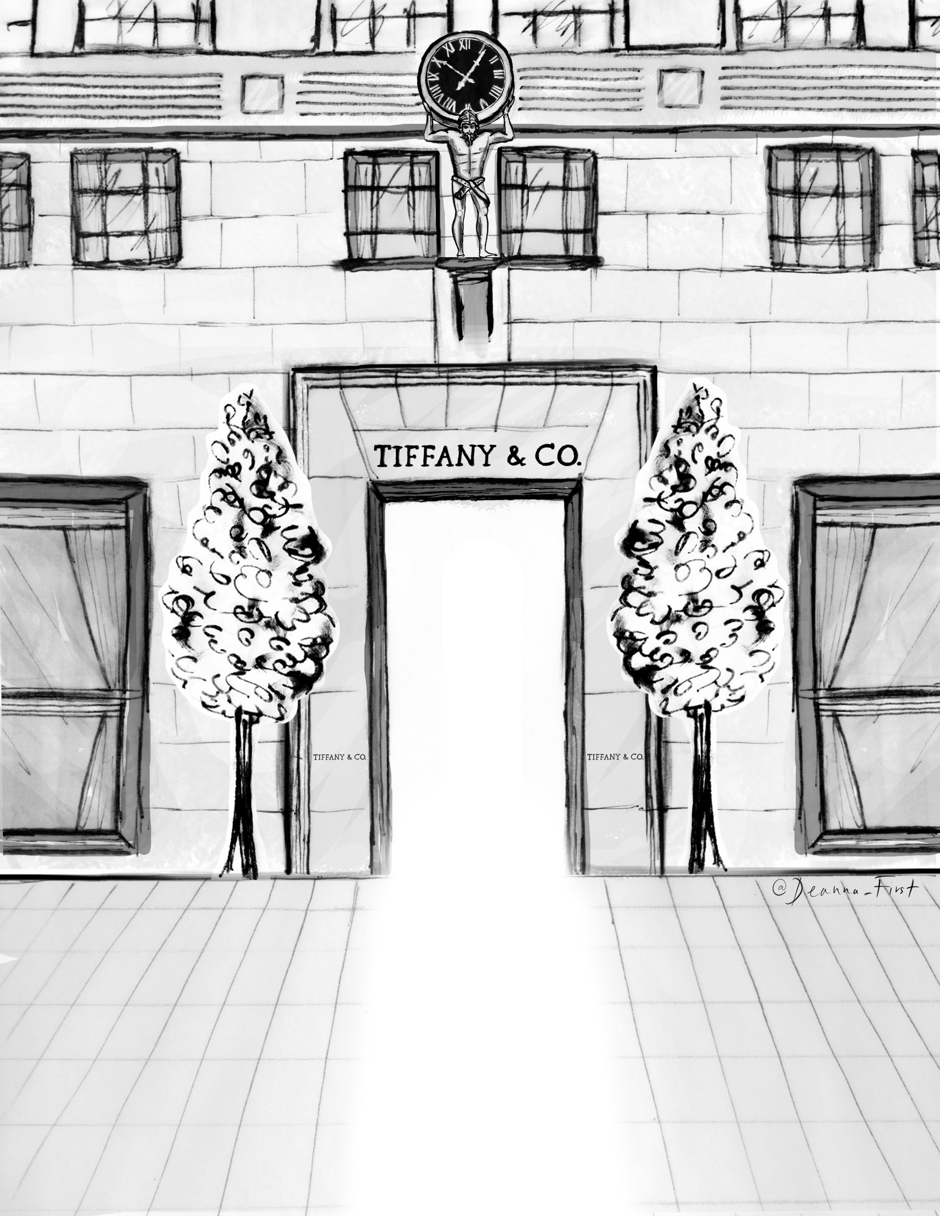 Illustrated backdrop for Tiffany & Co by Deanna First